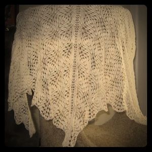 Hand knit by me- beaded cotton shawl.
